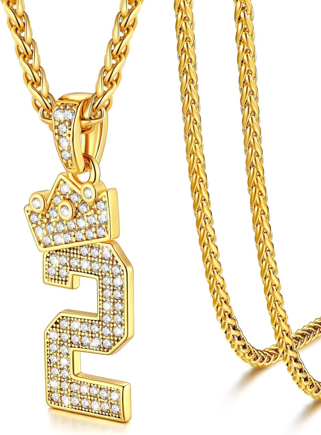 imageU7 Crown Initial Necklace Men Women Bling Diamond AZ 09 Letter Pendant with Wheat Chain SilverBlackGold Plated CZ Alphabet Number Hip Hop Jersery for Father Husbanda Gold