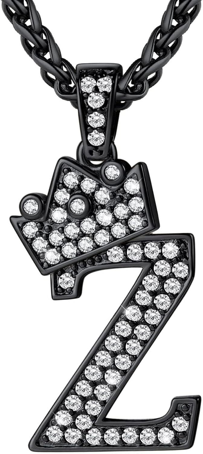 imageU7 Crown Initial Necklace Men Women Bling Diamond AZ 09 Letter Pendant with Wheat Chain SilverBlackGold Plated CZ Alphabet Number Hip Hop Jersery for Father Husbandc Black