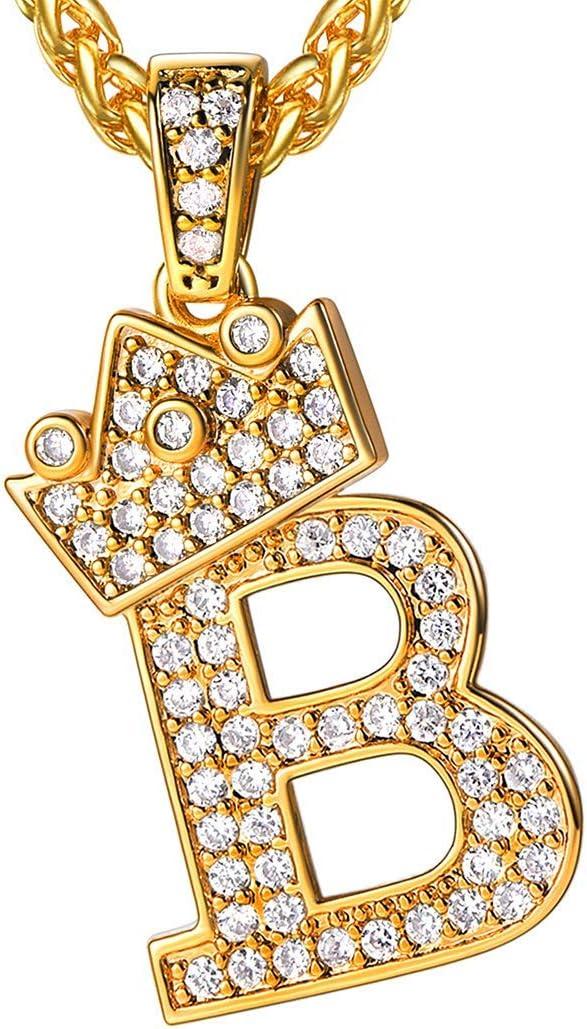 imageU7 Crown Initial Necklace Men Women Bling Diamond AZ 09 Letter Pendant with Wheat Chain SilverBlackGold Plated CZ Alphabet Number Hip Hop Jersery for Father Husbanda Gold