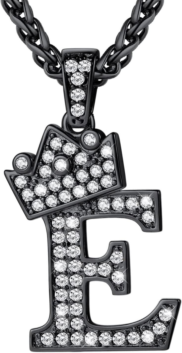 imageU7 Crown Initial Necklace Men Women Bling Diamond AZ 09 Letter Pendant with Wheat Chain SilverBlackGold Plated CZ Alphabet Number Hip Hop Jersery for Father Husbandc Black