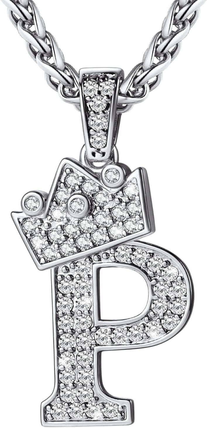 imageU7 Crown Initial Necklace Men Women Bling Diamond AZ 09 Letter Pendant with Wheat Chain SilverBlackGold Plated CZ Alphabet Number Hip Hop Jersery for Father Husbandb Steel