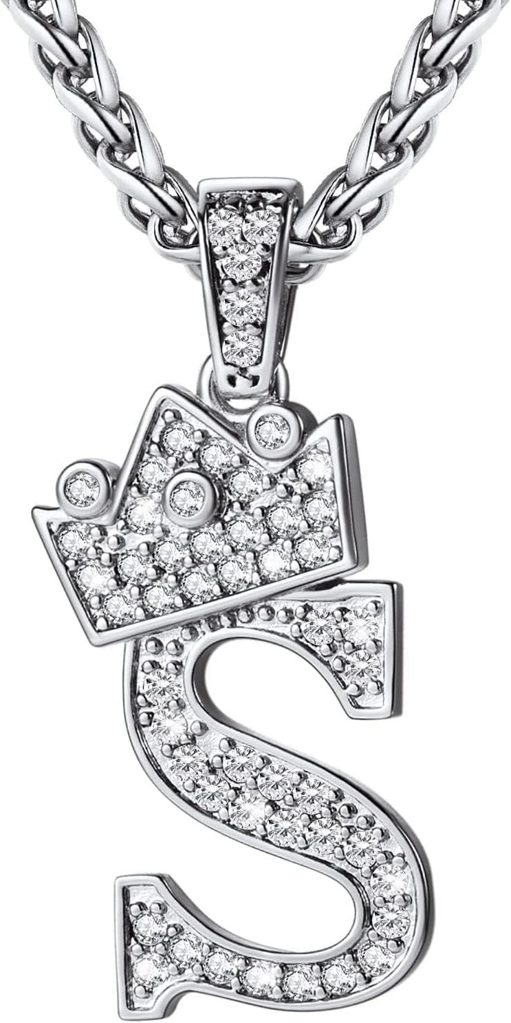 imageU7 Crown Initial Necklace Men Women Bling Diamond AZ 09 Letter Pendant with Wheat Chain SilverBlackGold Plated CZ Alphabet Number Hip Hop Jersery for Father Husbandb Steel