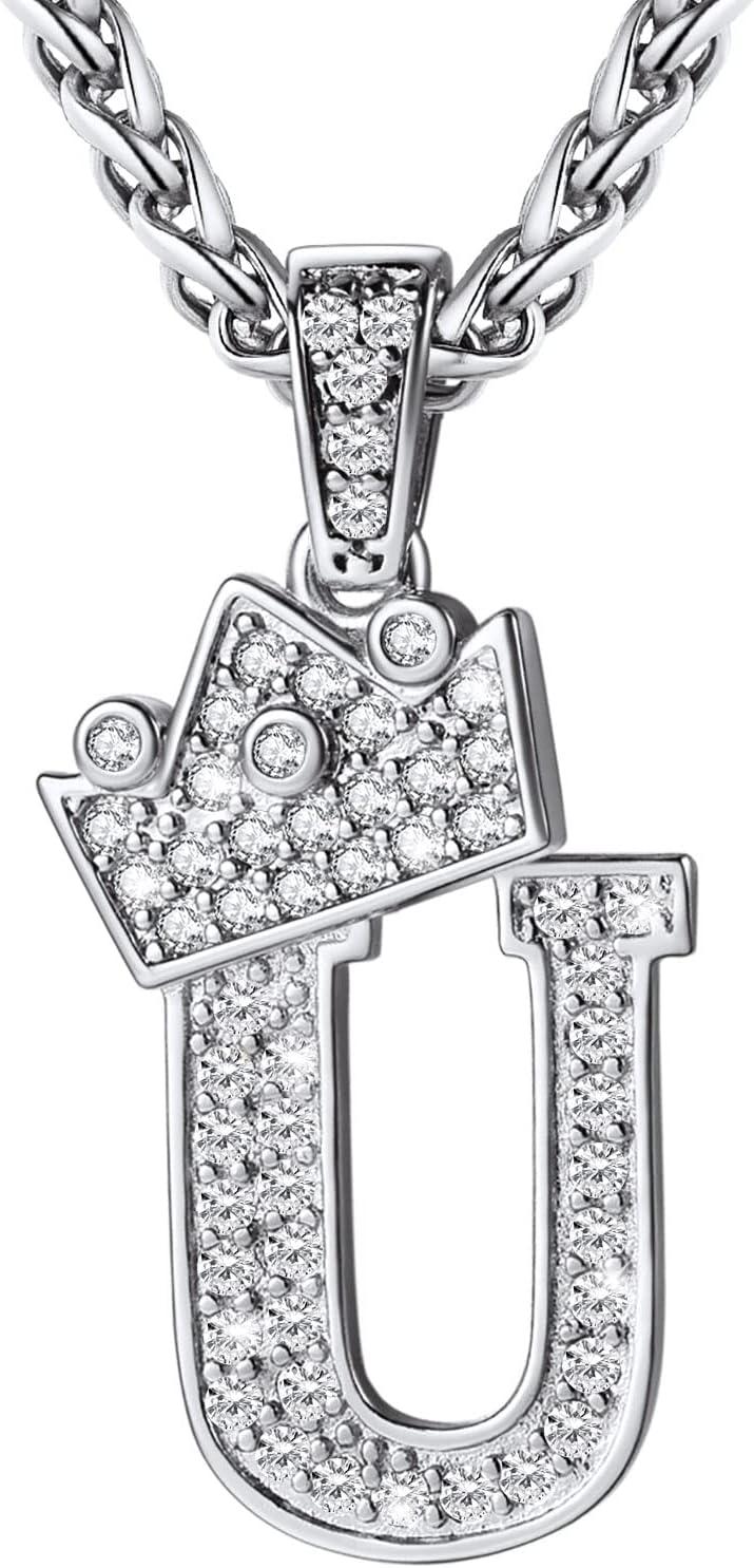 imageU7 Crown Initial Necklace Men Women Bling Diamond AZ 09 Letter Pendant with Wheat Chain SilverBlackGold Plated CZ Alphabet Number Hip Hop Jersery for Father Husbandb Steel