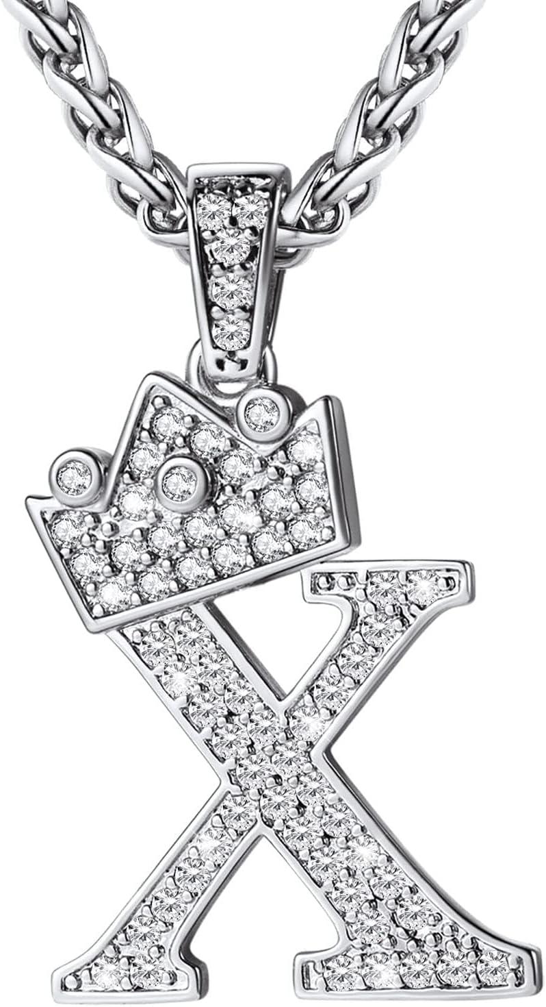 imageU7 Crown Initial Necklace Men Women Bling Diamond AZ 09 Letter Pendant with Wheat Chain SilverBlackGold Plated CZ Alphabet Number Hip Hop Jersery for Father Husbandb Steel