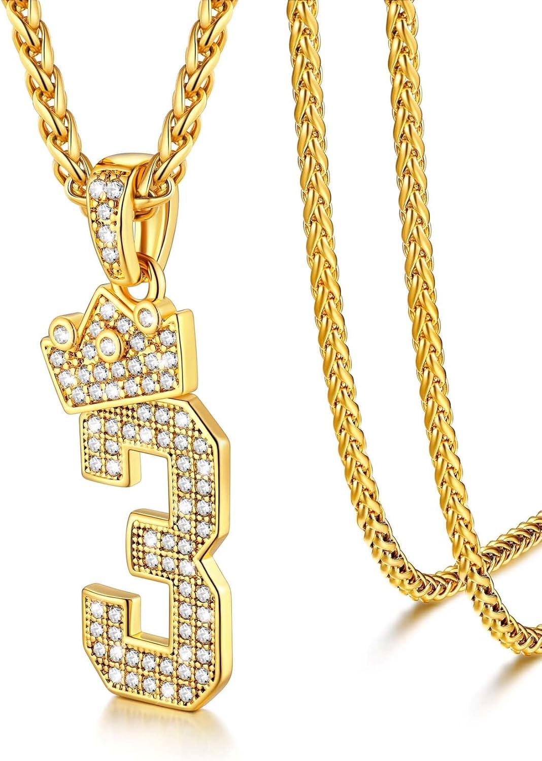 imageU7 Crown Initial Necklace Men Women Bling Diamond AZ 09 Letter Pendant with Wheat Chain SilverBlackGold Plated CZ Alphabet Number Hip Hop Jersery for Father Husbanda Gold