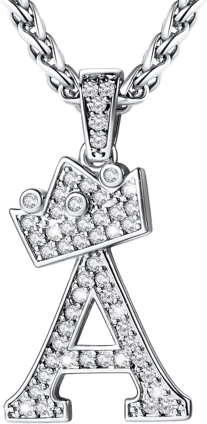 imageU7 Crown Initial Necklace Men Women Bling Diamond AZ 09 Letter Pendant with Wheat Chain SilverBlackGold Plated CZ Alphabet Number Hip Hop Jersery for Father Husbandb Steel