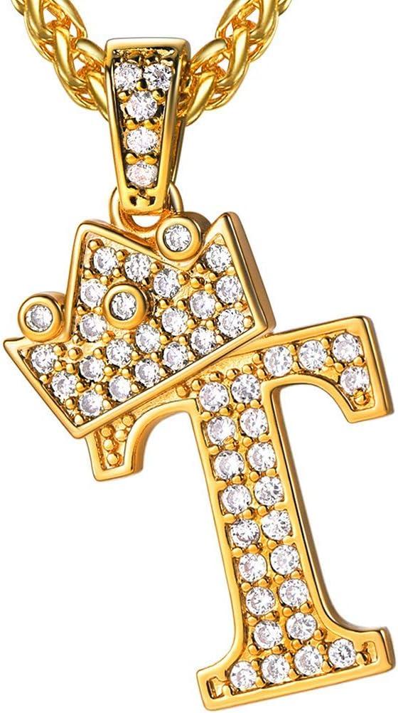 imageU7 Crown Initial Necklace Men Women Bling Diamond AZ 09 Letter Pendant with Wheat Chain SilverBlackGold Plated CZ Alphabet Number Hip Hop Jersery for Father Husbanda Gold