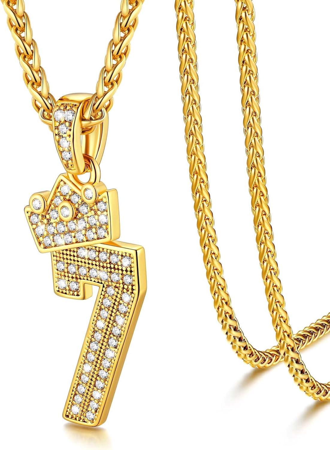 imageU7 Crown Initial Necklace Men Women Bling Diamond AZ 09 Letter Pendant with Wheat Chain SilverBlackGold Plated CZ Alphabet Number Hip Hop Jersery for Father Husbanda Gold
