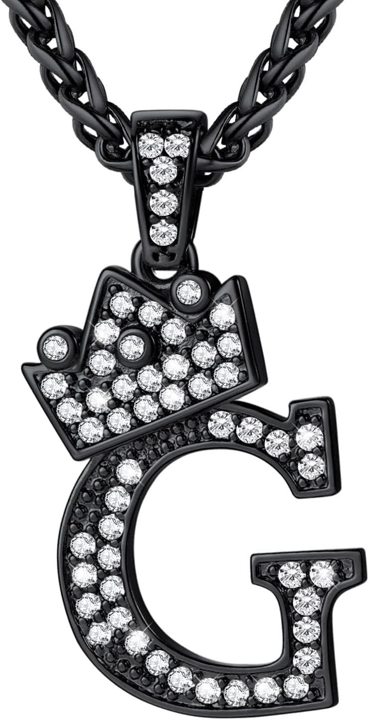 imageU7 Crown Initial Necklace Men Women Bling Diamond AZ 09 Letter Pendant with Wheat Chain SilverBlackGold Plated CZ Alphabet Number Hip Hop Jersery for Father Husbandc Black