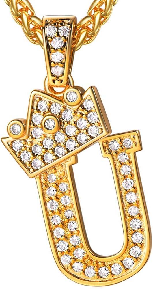 imageU7 Crown Initial Necklace Men Women Bling Diamond AZ 09 Letter Pendant with Wheat Chain SilverBlackGold Plated CZ Alphabet Number Hip Hop Jersery for Father Husbanda Gold
