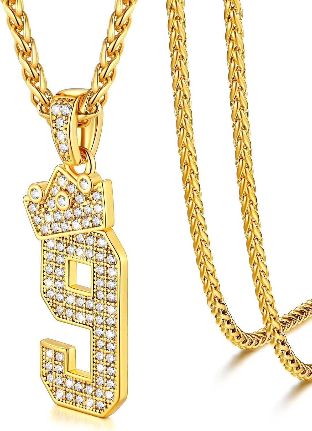 imageU7 Crown Initial Necklace Men Women Bling Diamond AZ 09 Letter Pendant with Wheat Chain SilverBlackGold Plated CZ Alphabet Number Hip Hop Jersery for Father Husbanda Gold