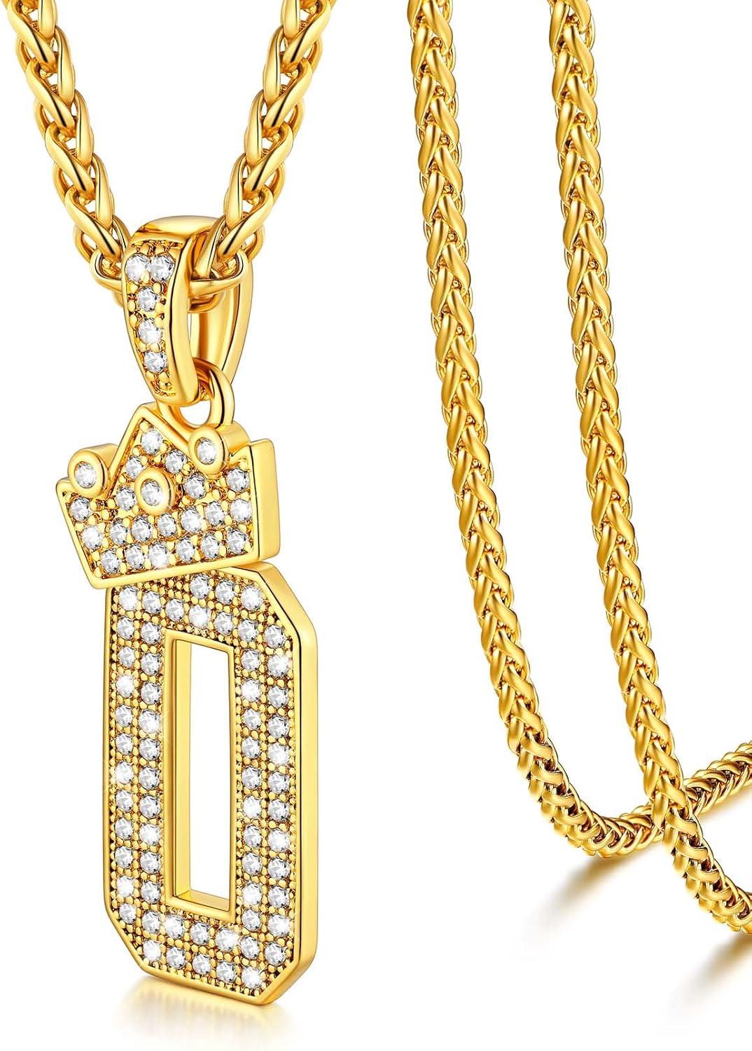 imageU7 Crown Initial Necklace Men Women Bling Diamond AZ 09 Letter Pendant with Wheat Chain SilverBlackGold Plated CZ Alphabet Number Hip Hop Jersery for Father Husbanda Gold