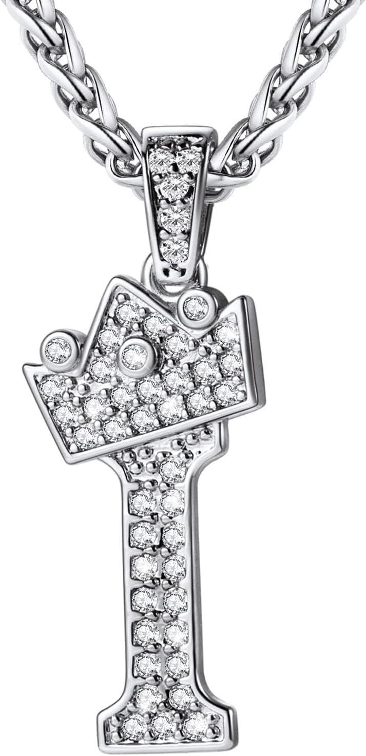imageU7 Crown Initial Necklace Men Women Bling Diamond AZ 09 Letter Pendant with Wheat Chain SilverBlackGold Plated CZ Alphabet Number Hip Hop Jersery for Father Husbandb Steel