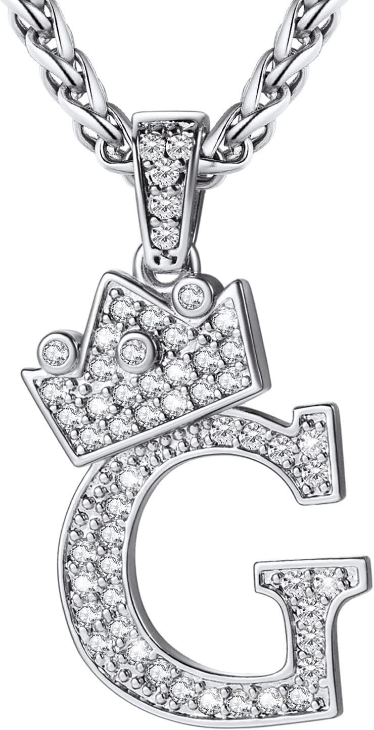 imageU7 Crown Initial Necklace Men Women Bling Diamond AZ 09 Letter Pendant with Wheat Chain SilverBlackGold Plated CZ Alphabet Number Hip Hop Jersery for Father Husbandb Steel