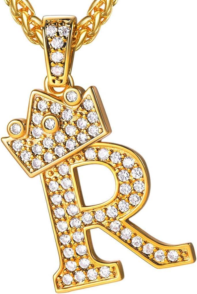 imageU7 Crown Initial Necklace Men Women Bling Diamond AZ 09 Letter Pendant with Wheat Chain SilverBlackGold Plated CZ Alphabet Number Hip Hop Jersery for Father Husbanda Gold