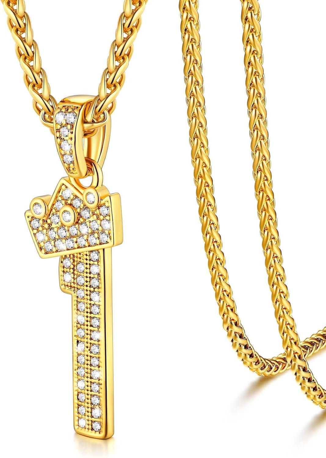 imageU7 Crown Initial Necklace Men Women Bling Diamond AZ 09 Letter Pendant with Wheat Chain SilverBlackGold Plated CZ Alphabet Number Hip Hop Jersery for Father Husbanda Gold