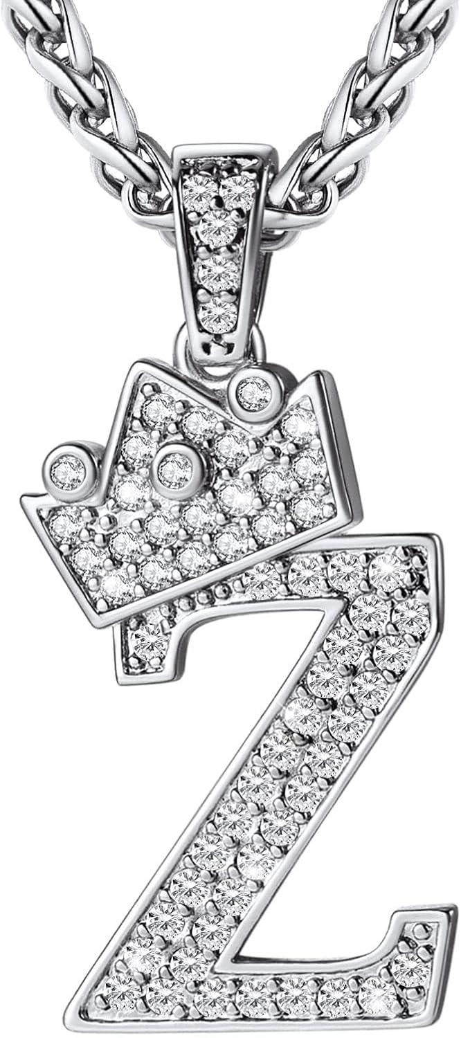 imageU7 Crown Initial Necklace Men Women Bling Diamond AZ 09 Letter Pendant with Wheat Chain SilverBlackGold Plated CZ Alphabet Number Hip Hop Jersery for Father Husbandb Steel