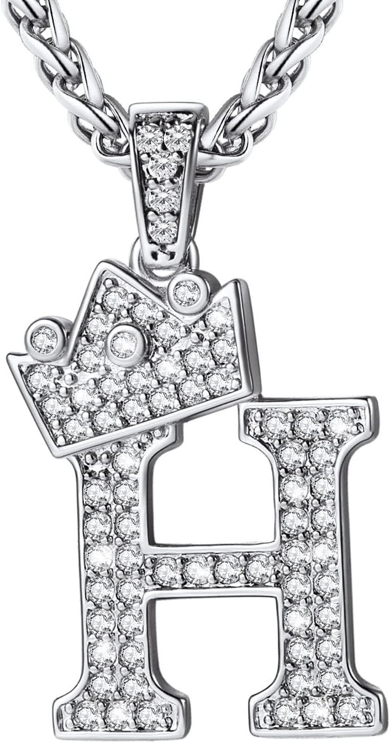 imageU7 Crown Initial Necklace Men Women Bling Diamond AZ 09 Letter Pendant with Wheat Chain SilverBlackGold Plated CZ Alphabet Number Hip Hop Jersery for Father Husbandb Steel