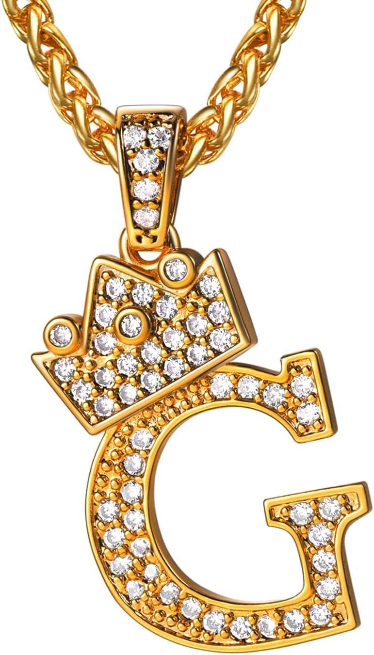 imageU7 Crown Initial Necklace Men Women Bling Diamond AZ 09 Letter Pendant with Wheat Chain SilverBlackGold Plated CZ Alphabet Number Hip Hop Jersery for Father Husbanda Gold