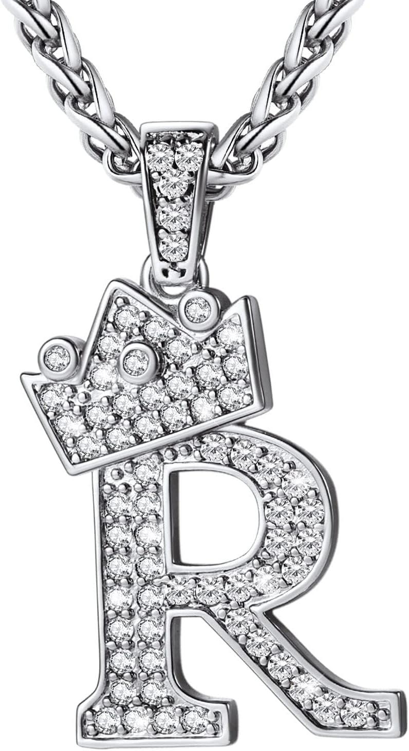 imageU7 Crown Initial Necklace Men Women Bling Diamond AZ 09 Letter Pendant with Wheat Chain SilverBlackGold Plated CZ Alphabet Number Hip Hop Jersery for Father Husbandb Steel