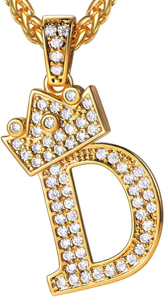 imageU7 Crown Initial Necklace Men Women Bling Diamond AZ 09 Letter Pendant with Wheat Chain SilverBlackGold Plated CZ Alphabet Number Hip Hop Jersery for Father Husbanda Gold