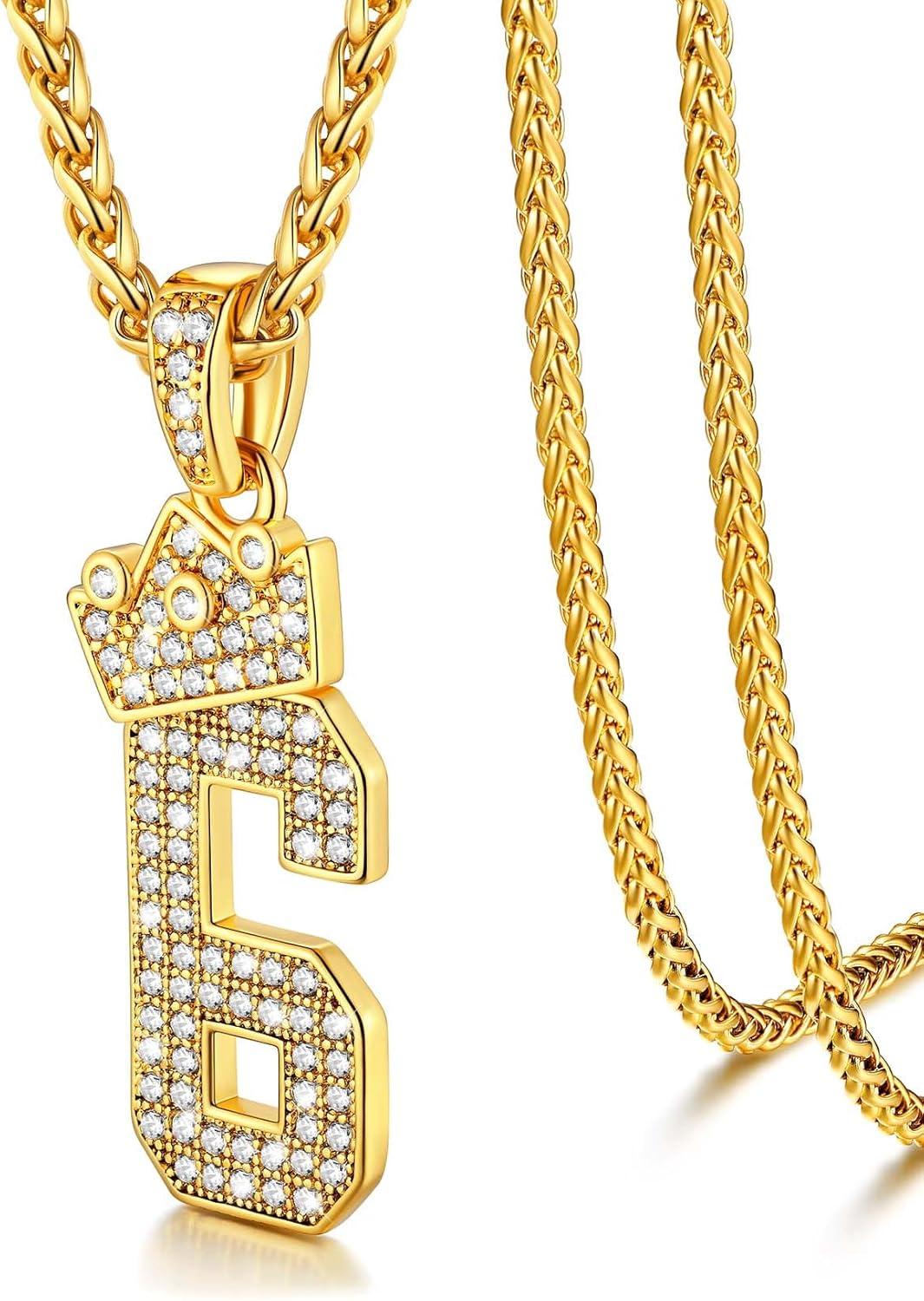 imageU7 Crown Initial Necklace Men Women Bling Diamond AZ 09 Letter Pendant with Wheat Chain SilverBlackGold Plated CZ Alphabet Number Hip Hop Jersery for Father Husbanda Gold