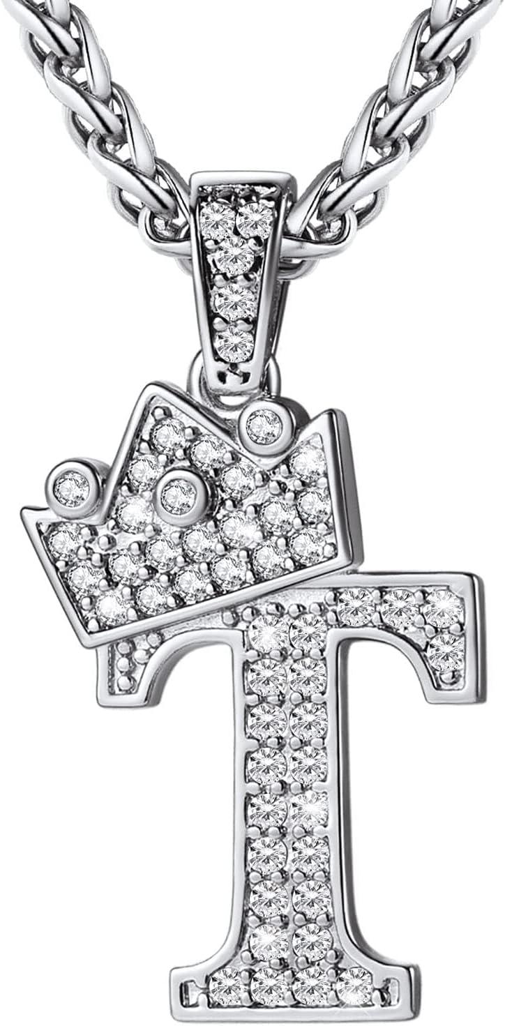 imageU7 Crown Initial Necklace Men Women Bling Diamond AZ 09 Letter Pendant with Wheat Chain SilverBlackGold Plated CZ Alphabet Number Hip Hop Jersery for Father Husbandb Steel
