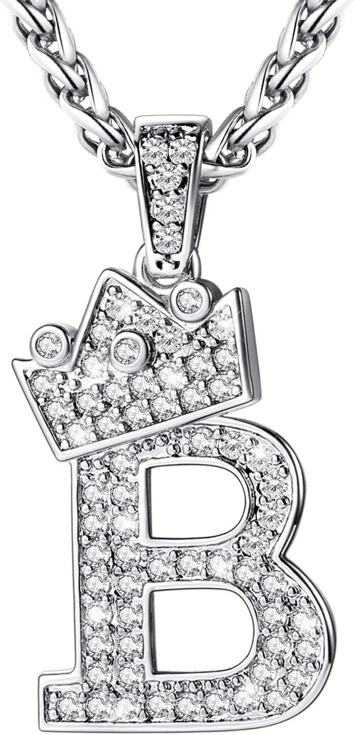 imageU7 Crown Initial Necklace Men Women Bling Diamond AZ 09 Letter Pendant with Wheat Chain SilverBlackGold Plated CZ Alphabet Number Hip Hop Jersery for Father Husbandb Steel