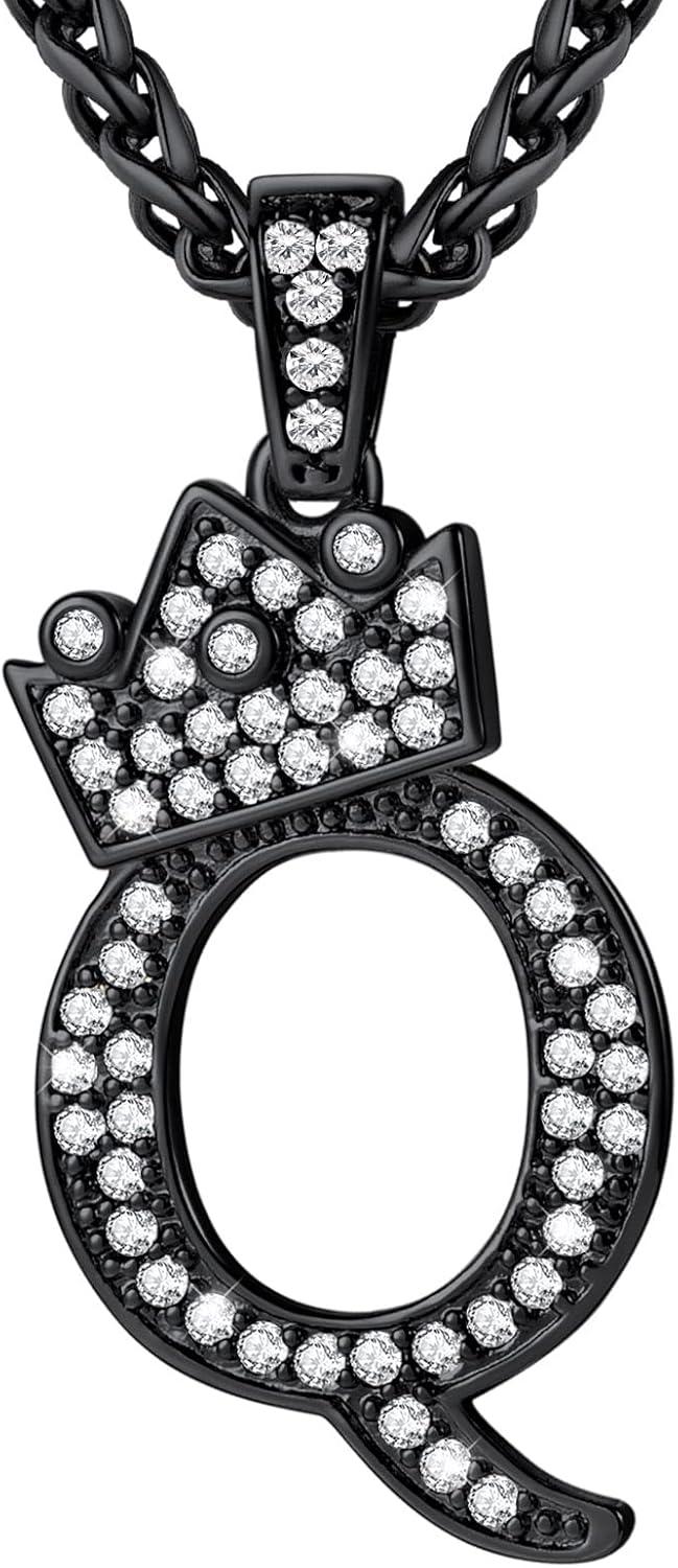 imageU7 Crown Initial Necklace Men Women Bling Diamond AZ 09 Letter Pendant with Wheat Chain SilverBlackGold Plated CZ Alphabet Number Hip Hop Jersery for Father Husbandc Black
