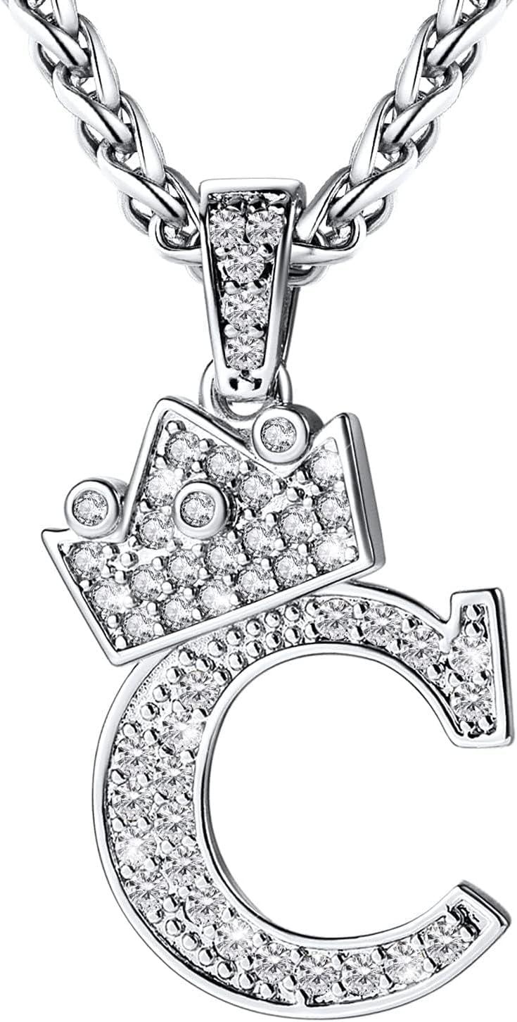 imageU7 Crown Initial Necklace Men Women Bling Diamond AZ 09 Letter Pendant with Wheat Chain SilverBlackGold Plated CZ Alphabet Number Hip Hop Jersery for Father Husbandb Steel
