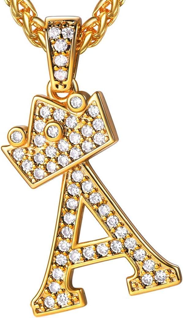 imageU7 Crown Initial Necklace Men Women Bling Diamond AZ 09 Letter Pendant with Wheat Chain SilverBlackGold Plated CZ Alphabet Number Hip Hop Jersery for Father Husbanda Gold