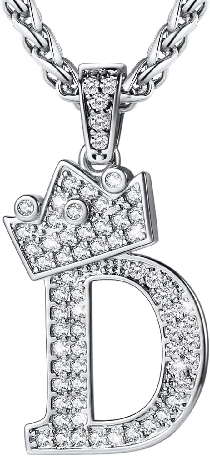 imageU7 Crown Initial Necklace Men Women Bling Diamond AZ 09 Letter Pendant with Wheat Chain SilverBlackGold Plated CZ Alphabet Number Hip Hop Jersery for Father Husbandb Steel