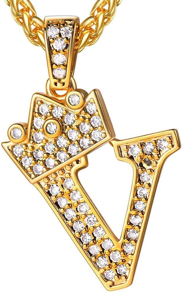 imageU7 Crown Initial Necklace Men Women Bling Diamond AZ 09 Letter Pendant with Wheat Chain SilverBlackGold Plated CZ Alphabet Number Hip Hop Jersery for Father Husbanda Gold
