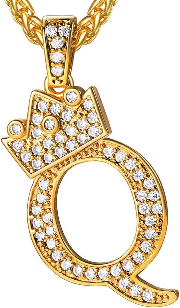 imageU7 Crown Initial Necklace Men Women Bling Diamond AZ 09 Letter Pendant with Wheat Chain SilverBlackGold Plated CZ Alphabet Number Hip Hop Jersery for Father Husbanda Gold