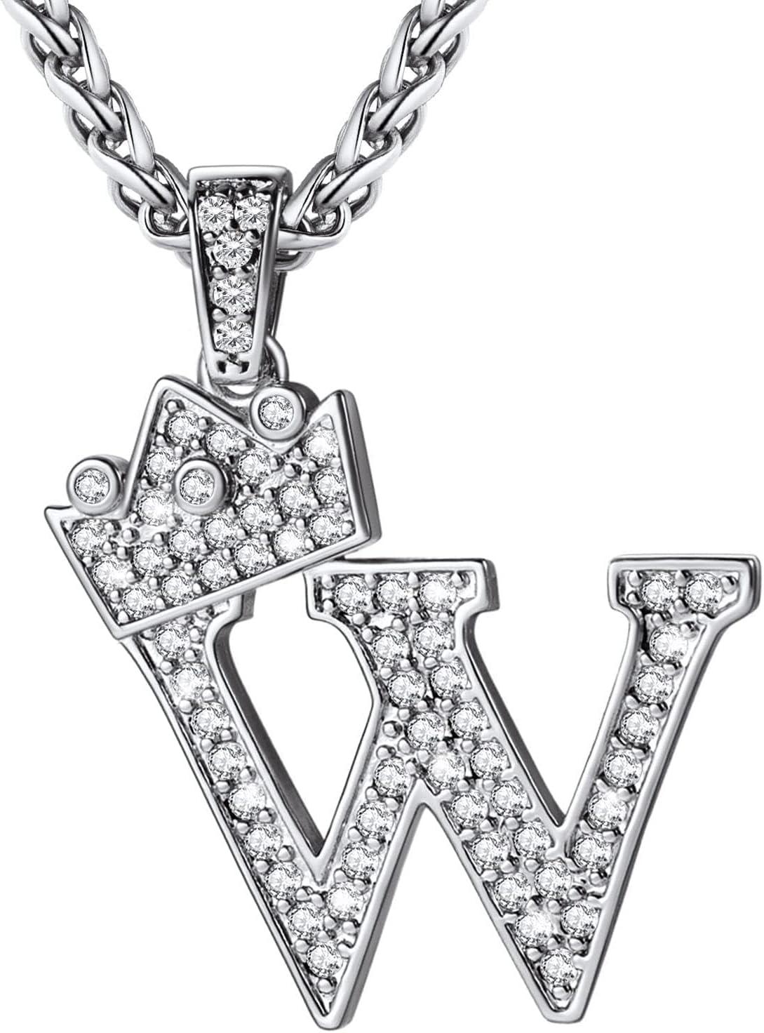 imageU7 Crown Initial Necklace Men Women Bling Diamond AZ 09 Letter Pendant with Wheat Chain SilverBlackGold Plated CZ Alphabet Number Hip Hop Jersery for Father Husbandb Steel