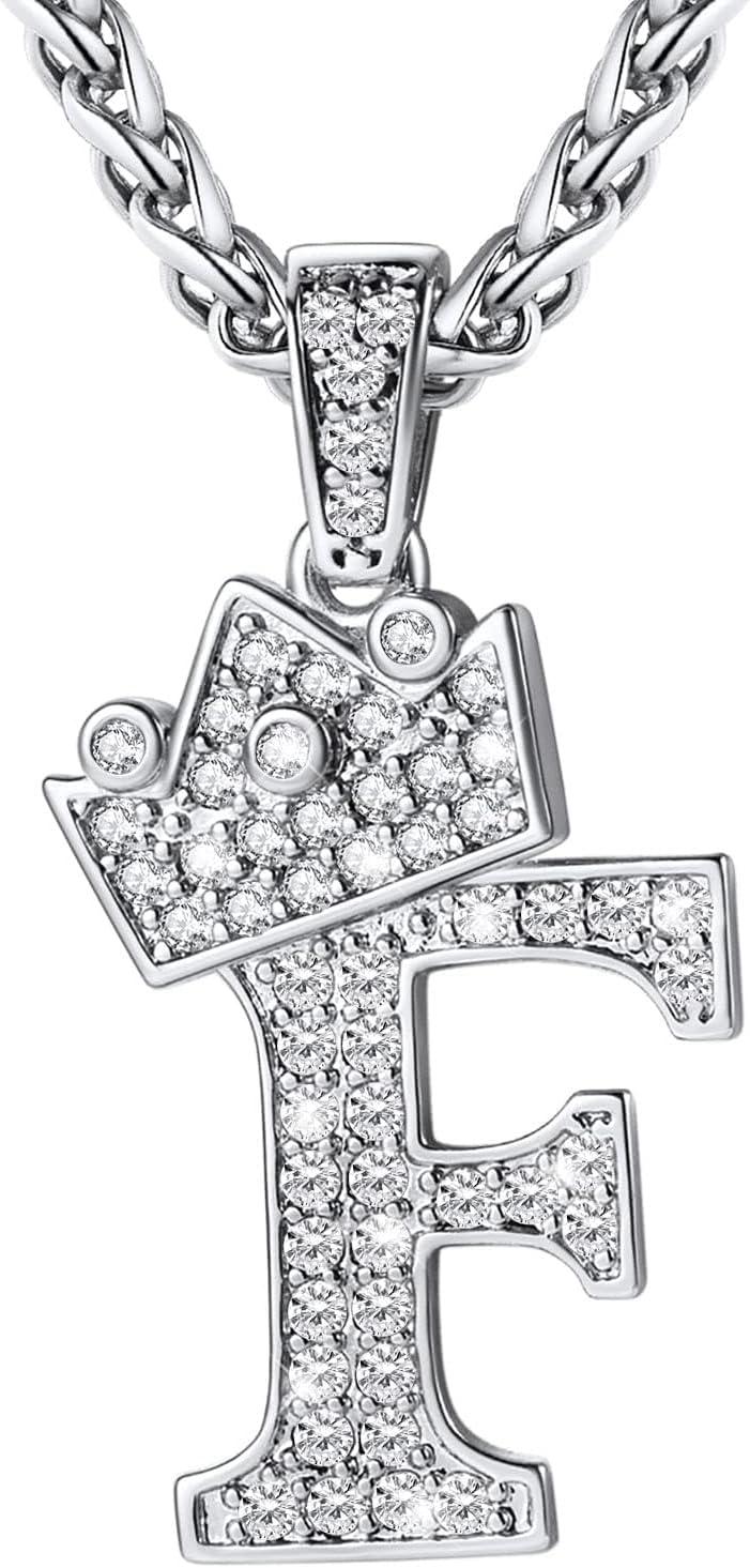 imageU7 Crown Initial Necklace Men Women Bling Diamond AZ 09 Letter Pendant with Wheat Chain SilverBlackGold Plated CZ Alphabet Number Hip Hop Jersery for Father Husbandb Steel