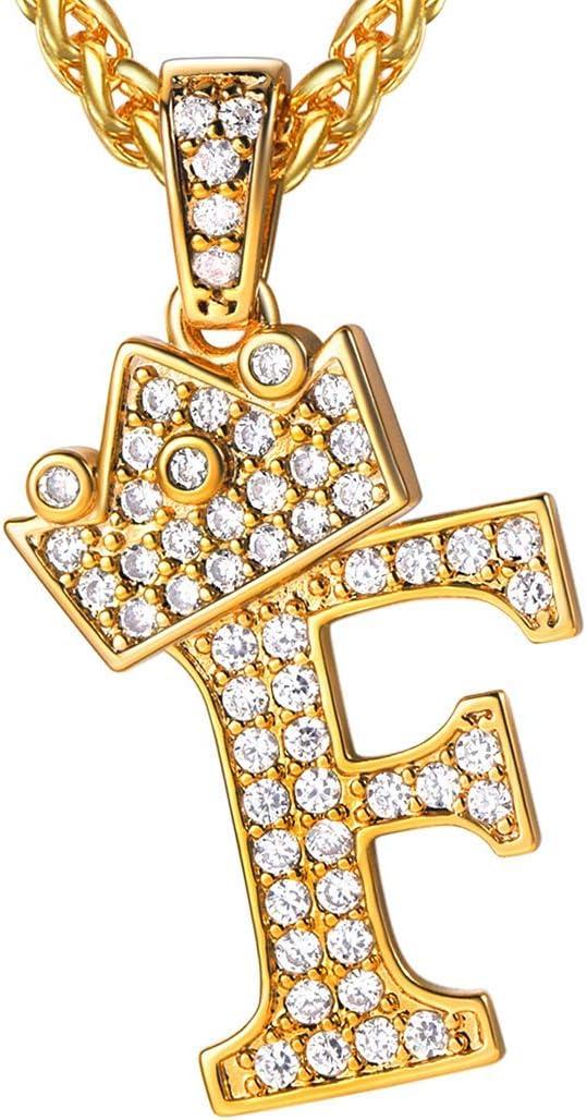 imageU7 Crown Initial Necklace Men Women Bling Diamond AZ 09 Letter Pendant with Wheat Chain SilverBlackGold Plated CZ Alphabet Number Hip Hop Jersery for Father Husbanda Gold