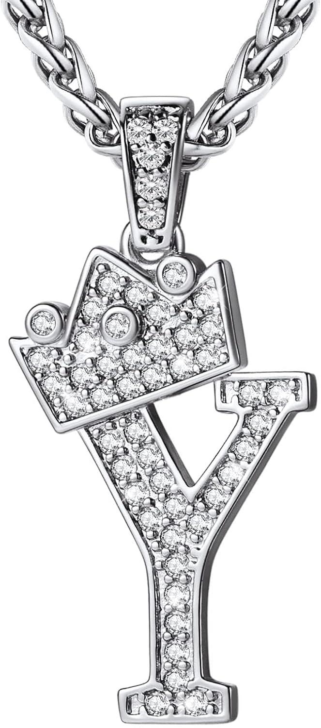 imageU7 Crown Initial Necklace Men Women Bling Diamond AZ 09 Letter Pendant with Wheat Chain SilverBlackGold Plated CZ Alphabet Number Hip Hop Jersery for Father Husbandb Steel