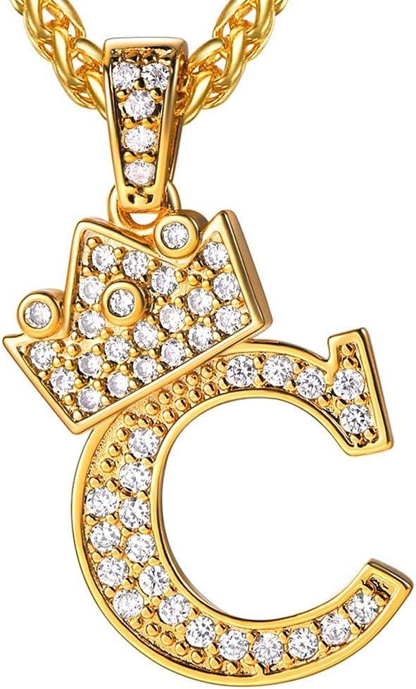 imageU7 Crown Initial Necklace Men Women Bling Diamond AZ 09 Letter Pendant with Wheat Chain SilverBlackGold Plated CZ Alphabet Number Hip Hop Jersery for Father Husbanda Gold
