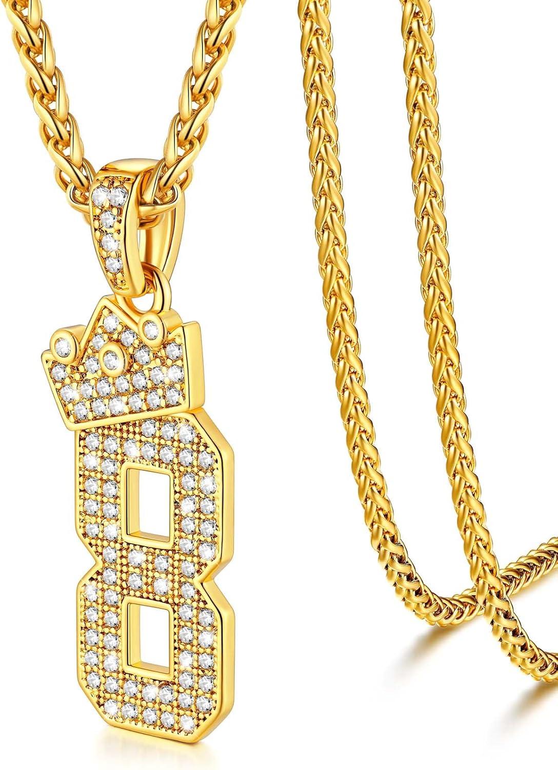 imageU7 Crown Initial Necklace Men Women Bling Diamond AZ 09 Letter Pendant with Wheat Chain SilverBlackGold Plated CZ Alphabet Number Hip Hop Jersery for Father Husbanda Gold
