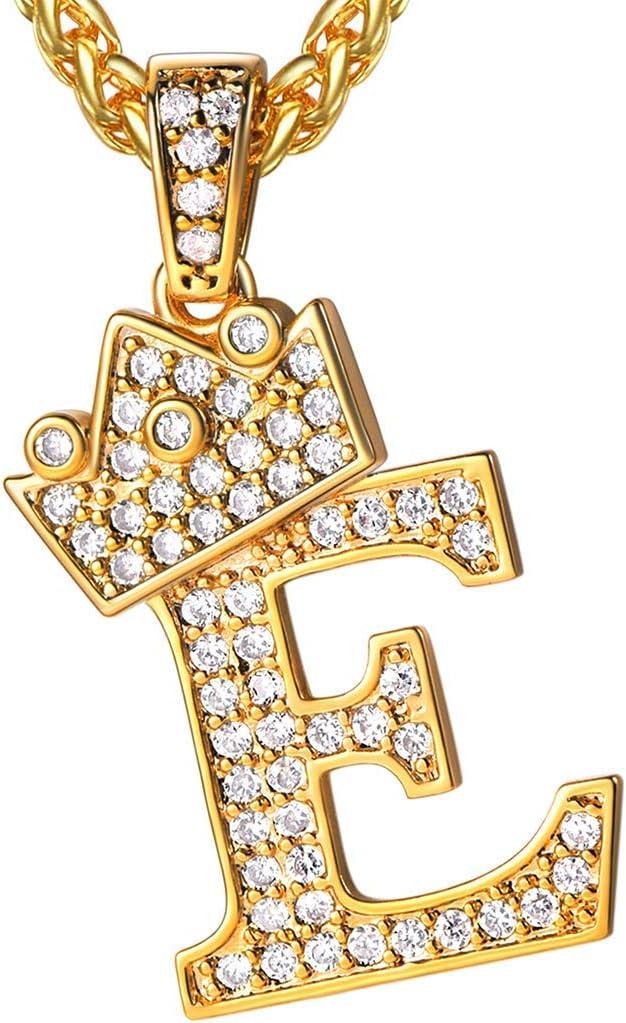 imageU7 Crown Initial Necklace Men Women Bling Diamond AZ 09 Letter Pendant with Wheat Chain SilverBlackGold Plated CZ Alphabet Number Hip Hop Jersery for Father Husbanda Gold