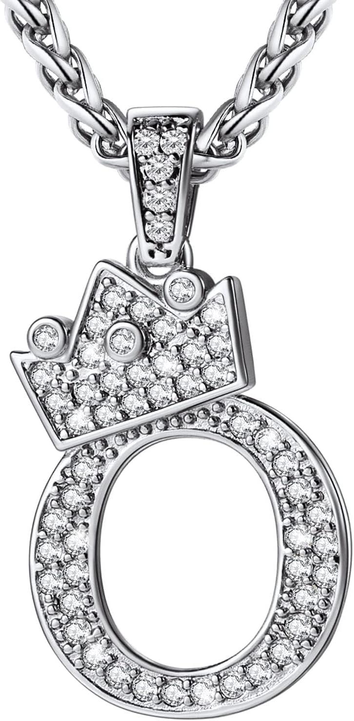 imageU7 Crown Initial Necklace Men Women Bling Diamond AZ 09 Letter Pendant with Wheat Chain SilverBlackGold Plated CZ Alphabet Number Hip Hop Jersery for Father Husbandb Steel