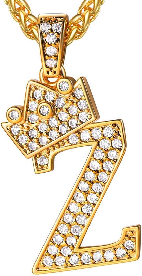 imageU7 Crown Initial Necklace Men Women Bling Diamond AZ 09 Letter Pendant with Wheat Chain SilverBlackGold Plated CZ Alphabet Number Hip Hop Jersery for Father Husbanda Gold
