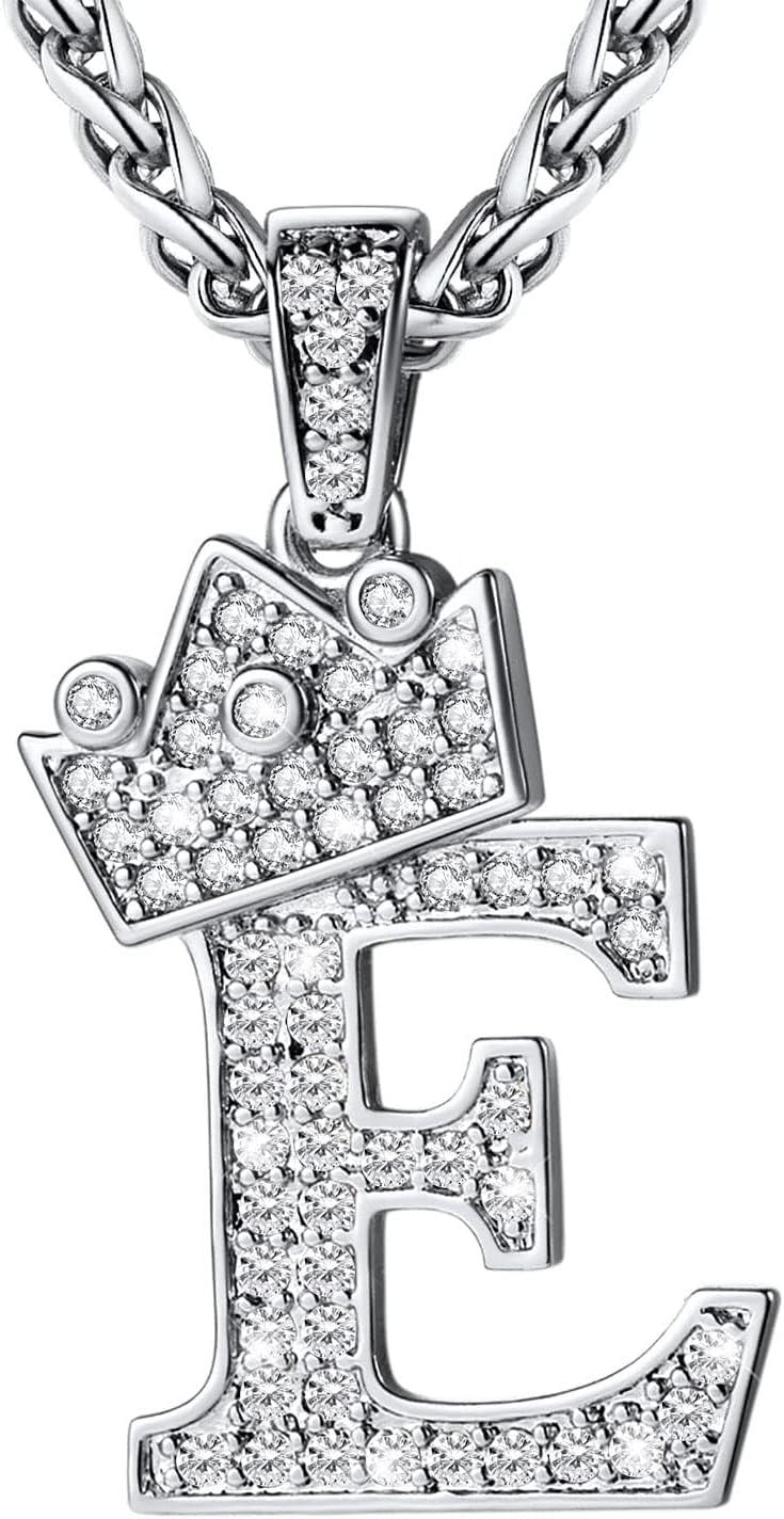 imageU7 Crown Initial Necklace Men Women Bling Diamond AZ 09 Letter Pendant with Wheat Chain SilverBlackGold Plated CZ Alphabet Number Hip Hop Jersery for Father Husbandb Steel