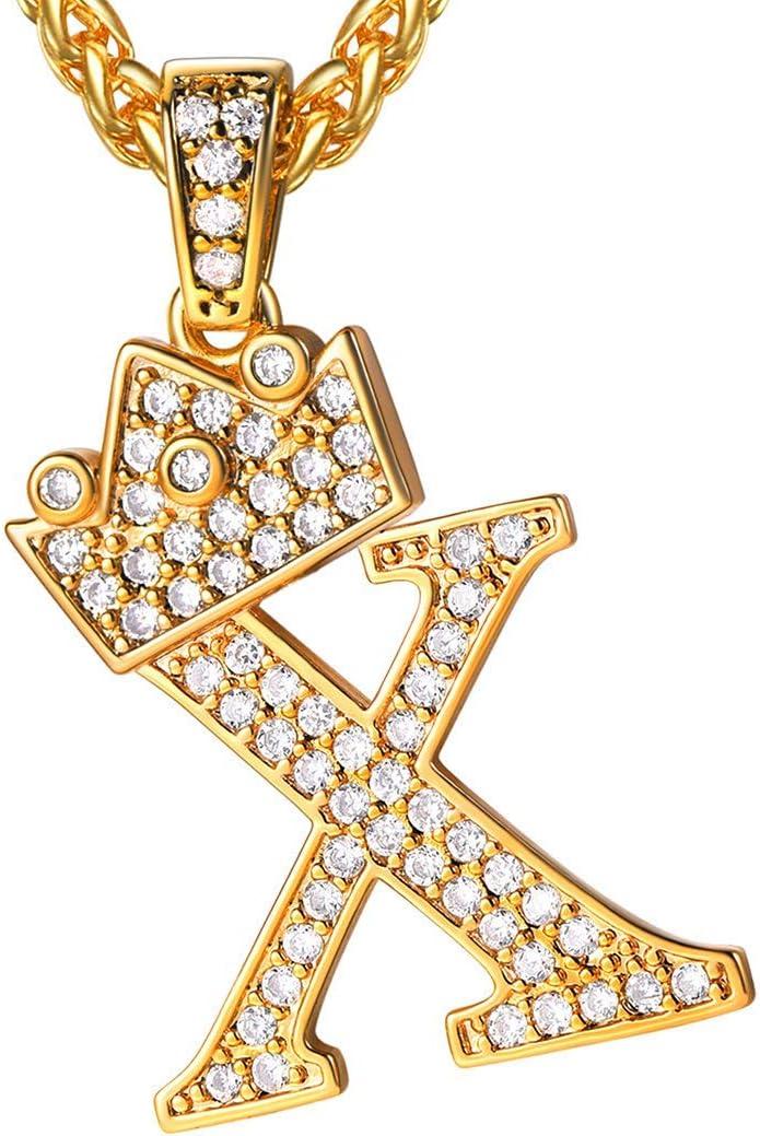 imageU7 Crown Initial Necklace Men Women Bling Diamond AZ 09 Letter Pendant with Wheat Chain SilverBlackGold Plated CZ Alphabet Number Hip Hop Jersery for Father Husbanda Gold