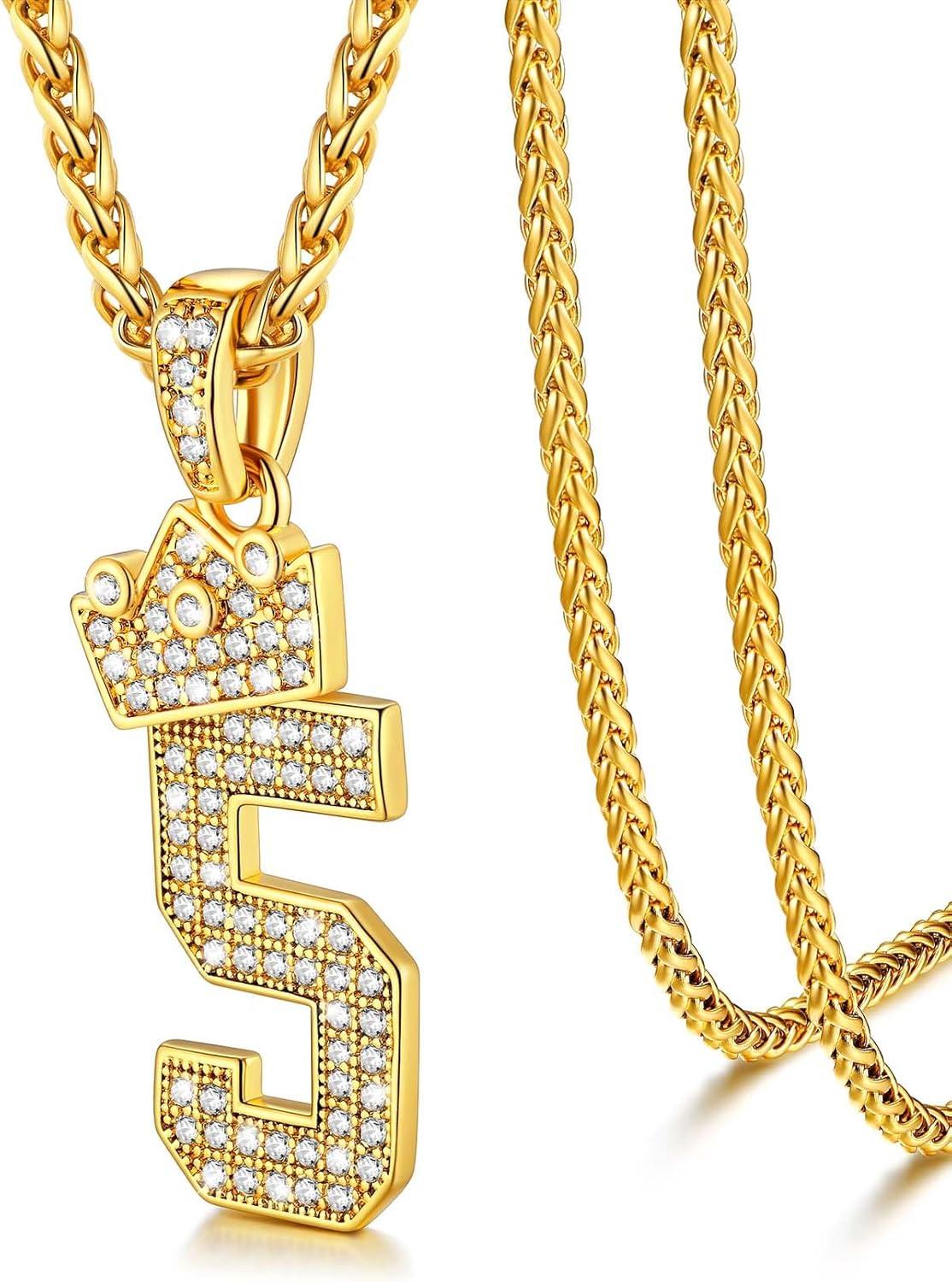 imageU7 Crown Initial Necklace Men Women Bling Diamond AZ 09 Letter Pendant with Wheat Chain SilverBlackGold Plated CZ Alphabet Number Hip Hop Jersery for Father Husbanda Gold