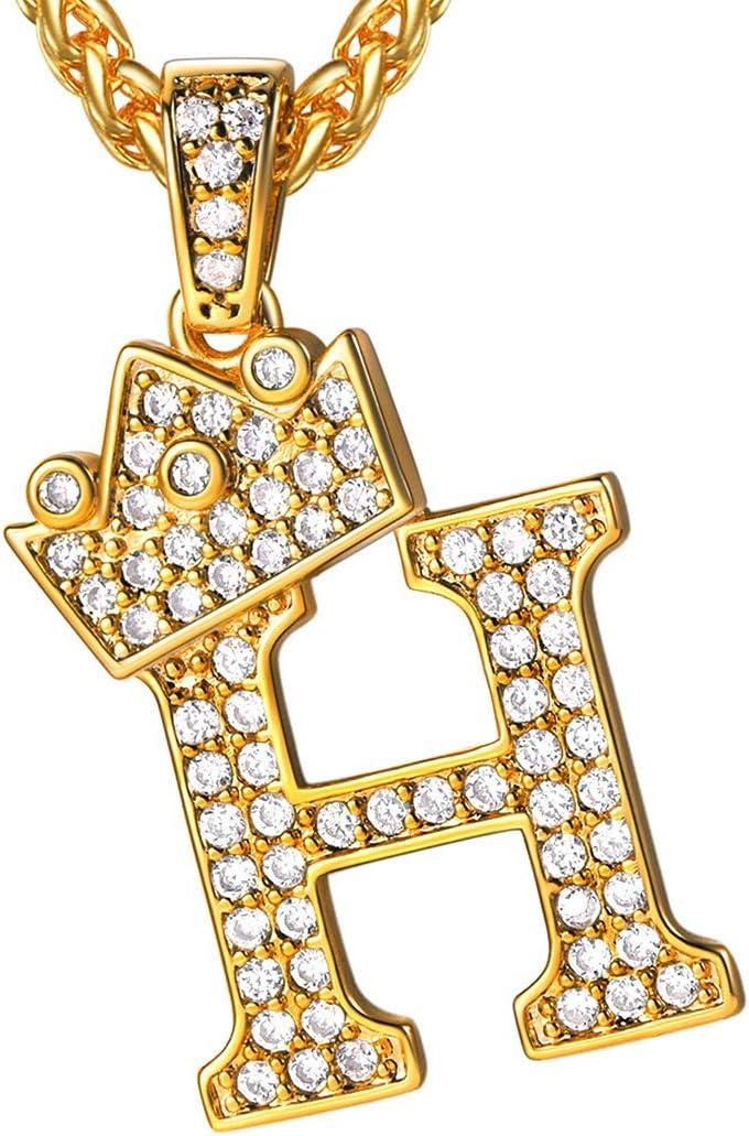 imageU7 Crown Initial Necklace Men Women Bling Diamond AZ 09 Letter Pendant with Wheat Chain SilverBlackGold Plated CZ Alphabet Number Hip Hop Jersery for Father Husbanda Gold