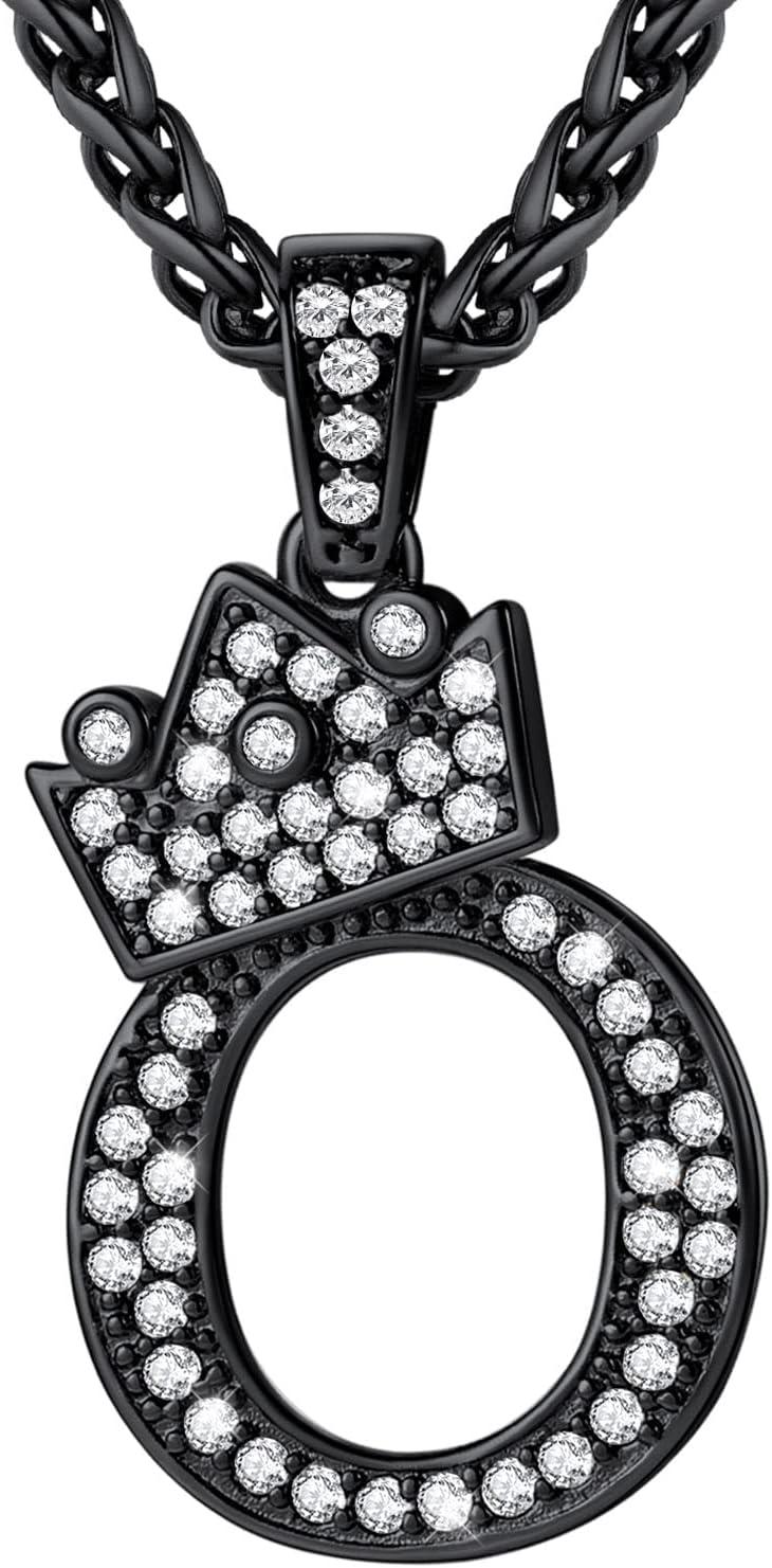imageU7 Crown Initial Necklace Men Women Bling Diamond AZ 09 Letter Pendant with Wheat Chain SilverBlackGold Plated CZ Alphabet Number Hip Hop Jersery for Father Husbandc Black