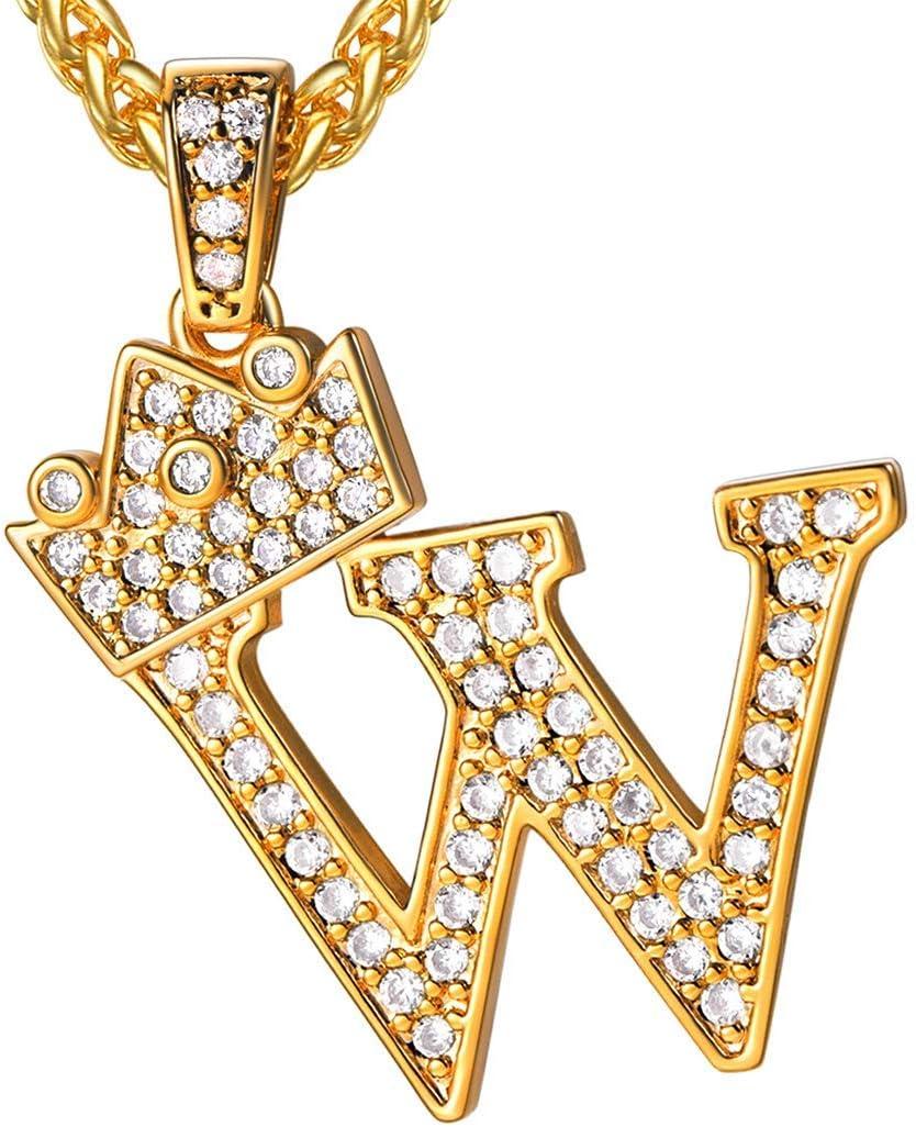 imageU7 Crown Initial Necklace Men Women Bling Diamond AZ 09 Letter Pendant with Wheat Chain SilverBlackGold Plated CZ Alphabet Number Hip Hop Jersery for Father Husbanda Gold