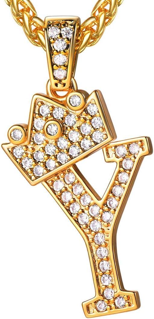 imageU7 Crown Initial Necklace Men Women Bling Diamond AZ 09 Letter Pendant with Wheat Chain SilverBlackGold Plated CZ Alphabet Number Hip Hop Jersery for Father Husbanda Gold